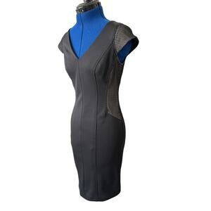 Maggie London Cap Sleeve Black Slimming Illusion Dress Womens Size 4 Career
